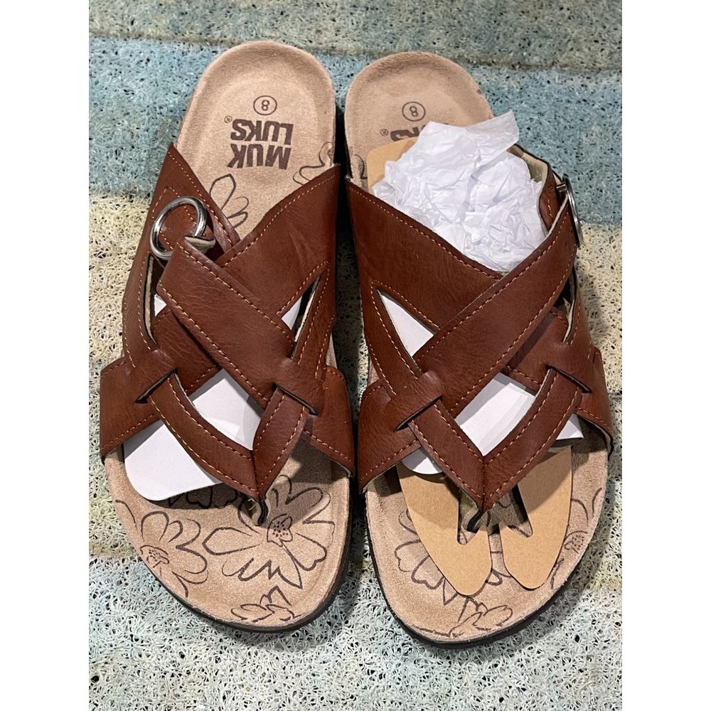 New Muk Luks Shayna Terra Turf Sandal Soft Brown Womens Size 8